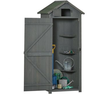OUTSUNNY Armario De Jard&iacute;n De Madera 77x54,2x179 Cm 0,3 M&sup2; Cobertizo Para Almacenaje De Herramientas Con 3 Estantes Y 2 Puertas Con Cerrojo - Outsunny