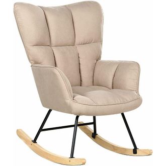 Beliani Sedia a dondolo moderna Rivestimento in tessuto poliestere Dondoli in legno Beige Oulu