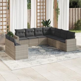 vidaXL Set Muebles Jard&iacute;n 9 Pzas Y Cojines Rat&aacute;n Sint&eacute;tico Gris Claro Vidaxl