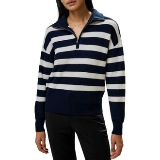 LilySilk Womens Collared Quarter-Zip Wool Sweater in Navy Blue at Nordstrom, Size Medium