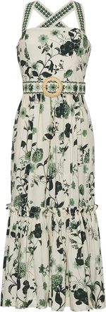 Cara Cara Julietta midi-jurk met bloemenprint en ceintuur - Beige