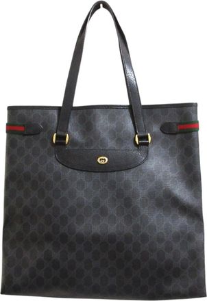 Gucci Black Coated Canvas Leather Tote Bag (Pre-Owned)