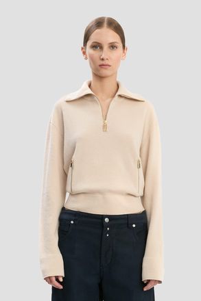 Victoria Beckham Half-Zip Milano Jumper In Pale Rose XS