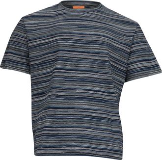Missoni Striped Crew-Neck T-shirt in Blue Cotton