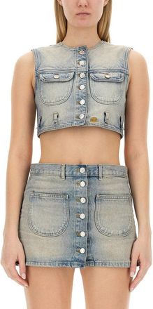 Courrèges Fitted Cropped Top With Button-Down Front And Chest Pockets