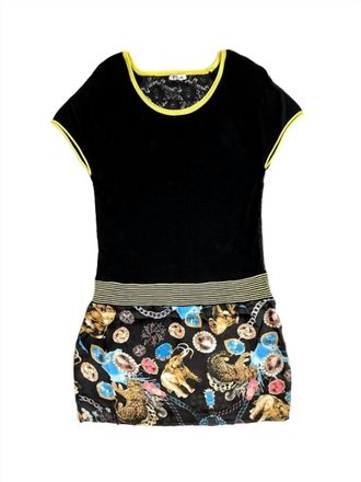 Yuka Paris Womens Lace Knit Floral Print Satin Mini Dress In Black