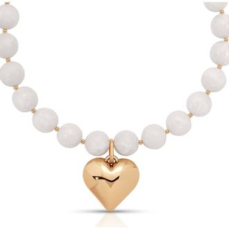Ettika Luck & Love Stone Puffy Heart Pendant Necklace in Bone at Nordstrom