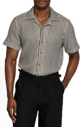 Brooklyn Brigade Bedford Striped Crochet Camp Shirt in Black/brown at Nordstrom, Size Xx-Large