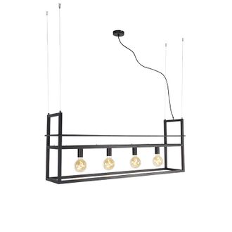 QAZQA Industrial L&aacute;mpara Colgante Inteligente Negra Con Estante Grande De 4 Luces Con Wifi G95 - Cage Rack Acero Rectangular /alargada Adecuado Para Led Max