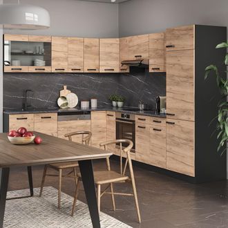 Vicco Cocina Esquinera R-line, Oro Power Roble/antracita, 227 X 287 Cm Sin Encimera