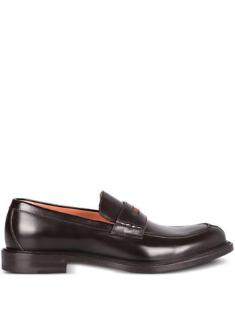 Gucci Web-stripe leather loafers - men - Calf Leather/Calf Leather/Calf Leather - 11 - Brown