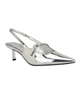 Calvin Klein Kallien Pumps Womens Silver Mirror Metallic Kitten Heel HTAT912