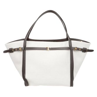 Tod's Tods, Tote Bags, female, White, Size: ONE SIZE Tim Canvas and Leather Medium Shopping Bag