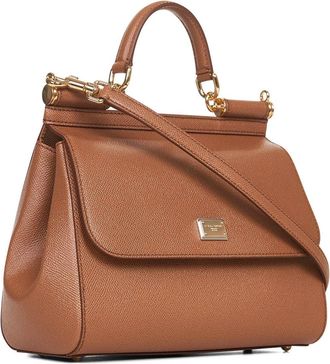 Dolce & Gabbana Womens Handbag Sicily Camel Calf Leather Handbags Hand Bags