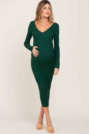 Pinkblush V-Neck Long Sleeve Fitted Maxi Dress in Forest Green at Nordstrom, Size Medium