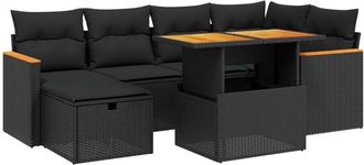 vidaXL Set De Comedor De Jard&iacute;n 7 Pzas Y Cojines Rat&aacute;n Sint&eacute;tico Negro Vidaxl