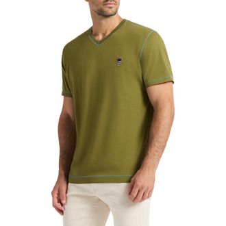 Robert Graham Damien V-Neck Knit T-Shirt in Olive at Nordstrom Rack, Size Small