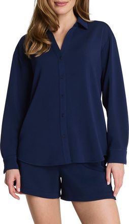 Spanx Oversize Button-Up Shirt in Timeless Navy at Nordstrom, Size 2X