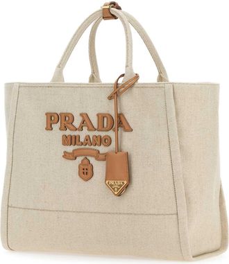 Prada Womens Sand Canvas Shopping Bag Naturale Borse A Mano