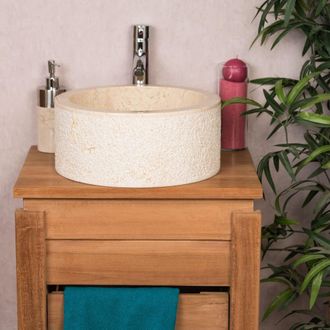 Wanda Collection Lavabo Sobre Encimera Para Cuarto De Ba&ntilde;o De M&aacute;rmol Elba Crema 35 Cm