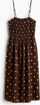H&M Gesmoktes Tr&auml;gerkleid - Dunkelbraun/Polka Dots