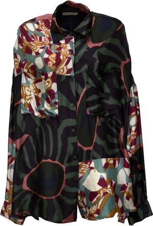 Dries Van Noten Casia Bis Marbled Clay Print Oversized Viscose Shirt