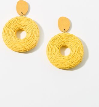 Simons Womens Round wood and raffia earrings