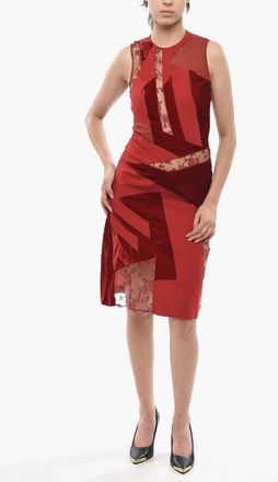 Stella McCartney Midi Patchwork Sheath Dress with Velour and Lace Details Stella McCartney
