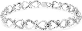 House of Brilliance Silver 1/3 Cttw Round-Cut Diamond Double Heart Infinity Link 7.25 Bracelet in White at Nordstrom
