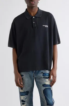 Acne Studios Egnes Logo Cotton Piqu&eacute; Polo in Black at Nordstrom, Size X-Large