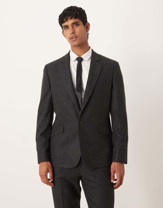 Asos Giacca da abito slim in misto lana nero a quadri