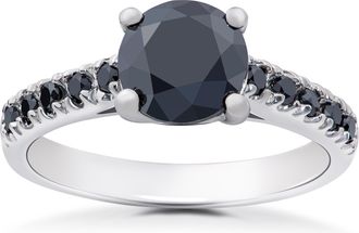 Pompeii3 2 1/4 ct Black Diamond Solitaire Accent Engagement Ring 14k White Gold