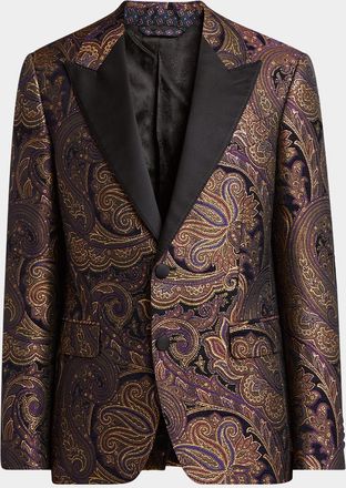 Etro Mens Ornate Jacquard Peak-Lapel Evening Jacket