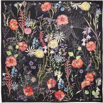 Alexander McQueen Spider Floral Silk Twill Square Scarf in Black/Ivory at Nordstrom