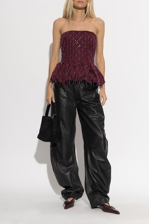 Rotate Top With Shimmering Fringes, Womens, Burgundy