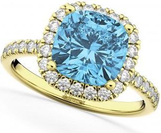 Allurez Cushion Cut Halo Blue Topaz & Diamond Engagement Ring 14k Yellow Gold (3.11ct)