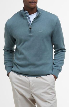 Barbour Cotton Half Zip Sweater in Vintage Teal at Nordstrom, Size Xx-Large