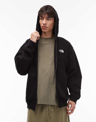 The North Face Felpa unisex oversize nera con cappuccio e zip doppia-Nero