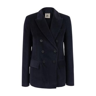 Semicouture Jassen, Dames, Blauw, L, Dubbelrijige Jas