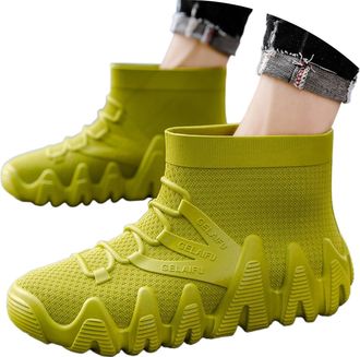 Generic Mens Rain Boots Slip Work Shoes Thick Sole Mid Calf Outdoor Hiking Fishing Gardening Rubber Boots For Men (Green, 8.5)