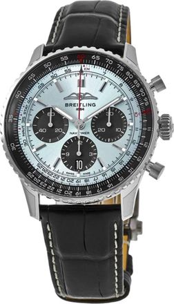 Breitling Navitimer B01 Chronograph 43 Ice Blue Dial Leather Strap Mens Watch AB0138241C1P1