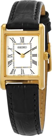 Seiko Quartz White Dial Black Leather Ladies Watch SWR054