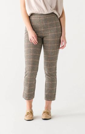 Dex Clothing Pull On Straight Knit Pant In Brown Houndstooth