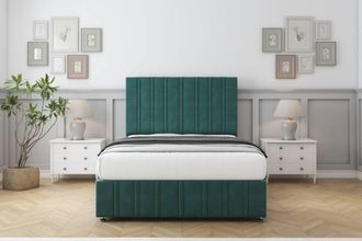 Comfort Beds Lorenzo Plush Divan Set 2 Drawers-54 Headboard-Footboard in Emerald | Size: Double