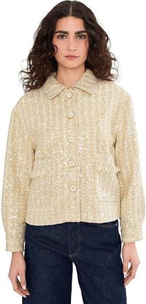 Vince Camuto Long Sleeve Button-Down Tweed Jacket Womens Jacket Soft Gold : MD, Acrylic/Polyester
