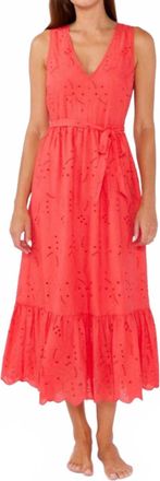 Lovestitch Lola Eyelet Midi Dress In Coral