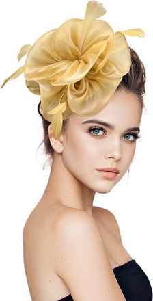 Generic Ladies Fascinator Wedding Hat, Women Fascinators Hat Flower Mesh Ribbons Feathers Headband and Clip Wedding Cocktail Tea Party Hat Headdress Feather M