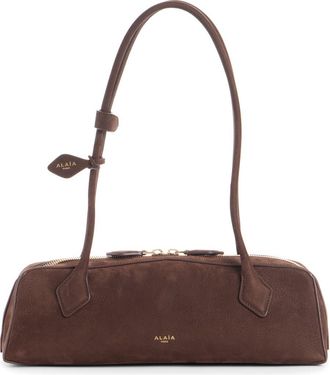 Alaia Medium Le Teckel Suede East/West Shouder Bag in Brun/Or at Nordstrom