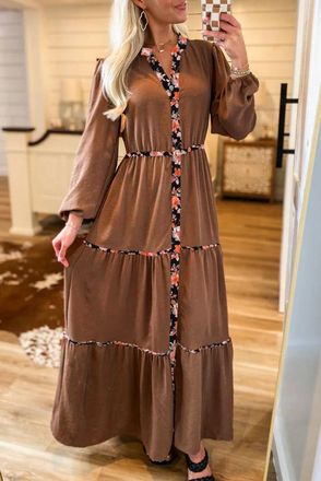 Azura Exchange Womens Tiered Maxi Dress - Brown - Size Large