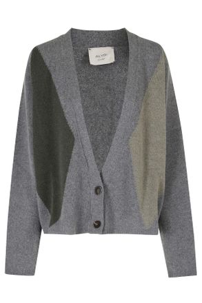 Alysi Gray Fancy Knit Rombi Diamond-Pattern Wool-Blend Cardigan